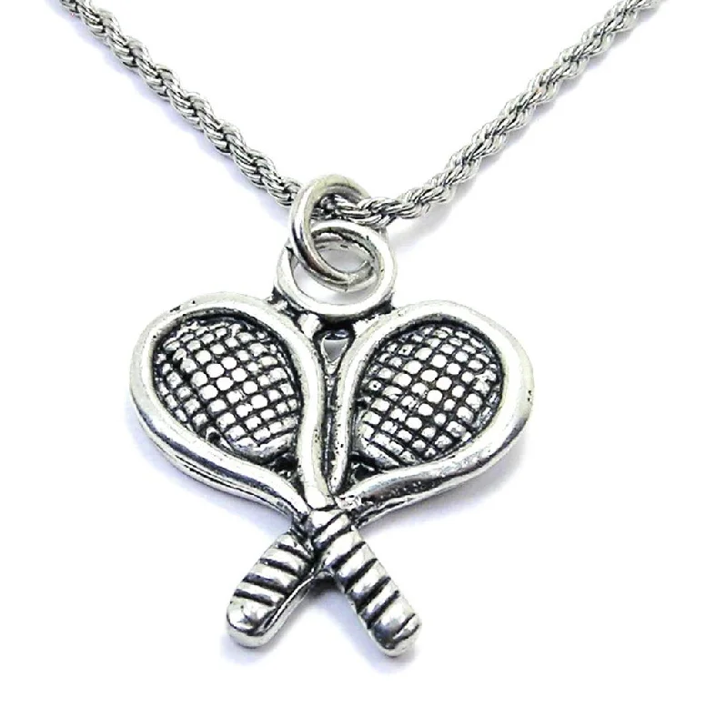 Silver Necklace with Charms-Large Tennis Racquets Single Charm Necklace