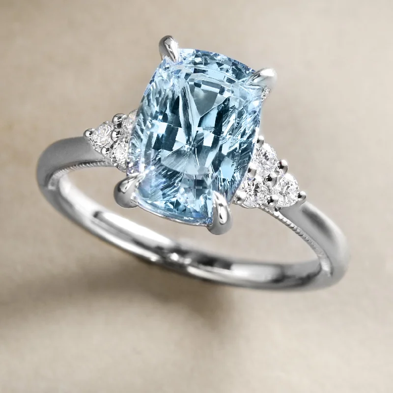 Diamond Wedding Ring Set for Women-Big Aquamarine Ring