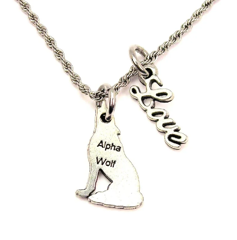 Wedding Necklace for Bride-Alpha Wolf 20" Chain Necklace With Cursive Love Accent