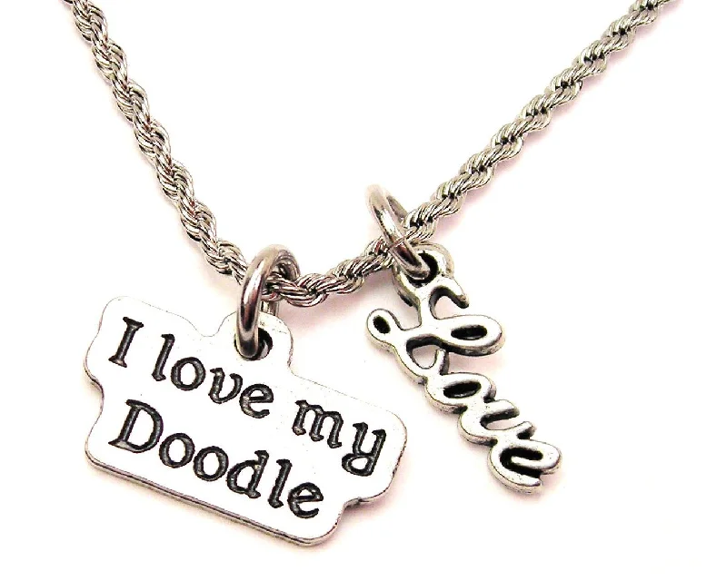 Long Beaded Necklace-I Love My Doodle 20" Chain Necklace With Cursive Love Accent