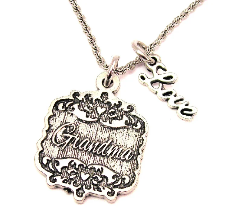 Simple Gold Necklace-Grandma Victorian Scroll 20" Chain Necklace With Cursive Love Accent