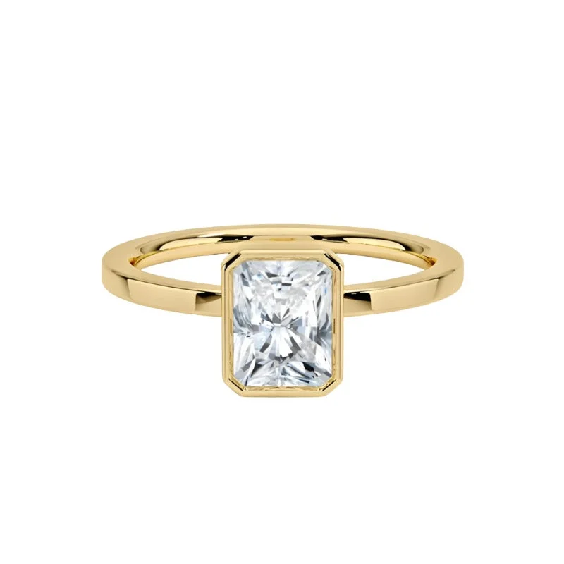 Gold Engagement Ring with Diamond-1 Carat Radiant Cut Bezel Diamond Ring | S925 | Moissanite