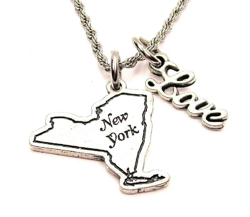 Adjustable Pearl Necklace-New York 20" Chain Necklace With Cursive Love Accent