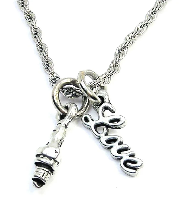 Sterling Silver Necklace-Spark Plug 20" Rope Necklace With Love