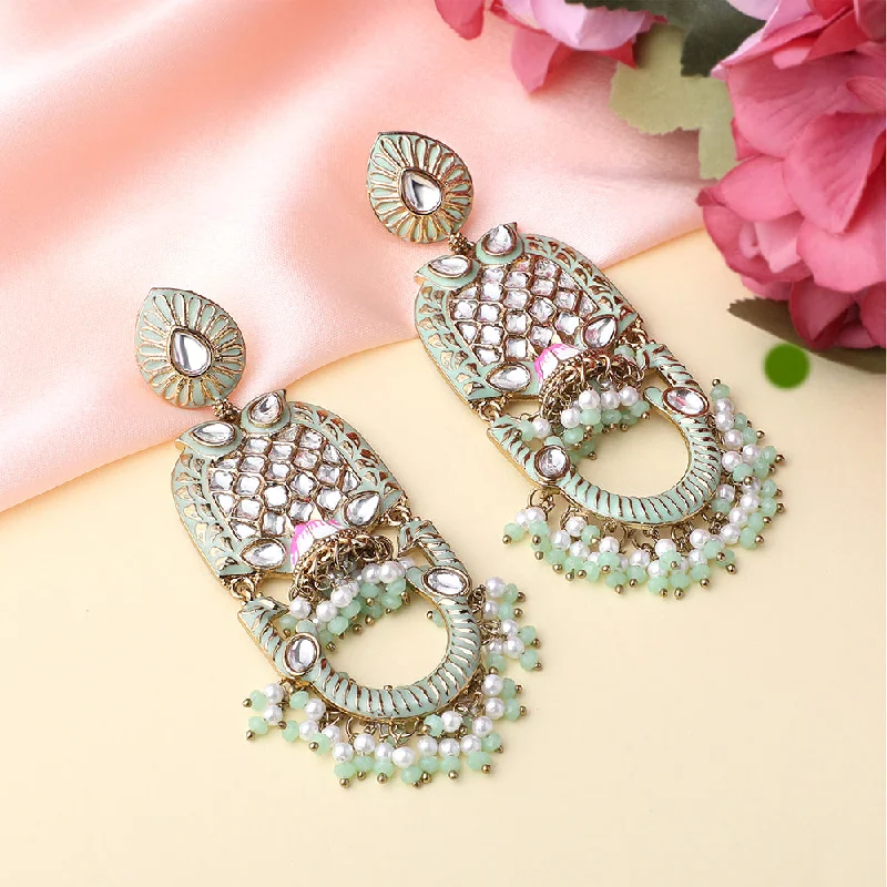 Personalized Earrings for Gift-Mahi Green Meena Work Floral Traditional Dangler Jhuma Earrings with Crystals and Beads for Women (ER11098140GGre)