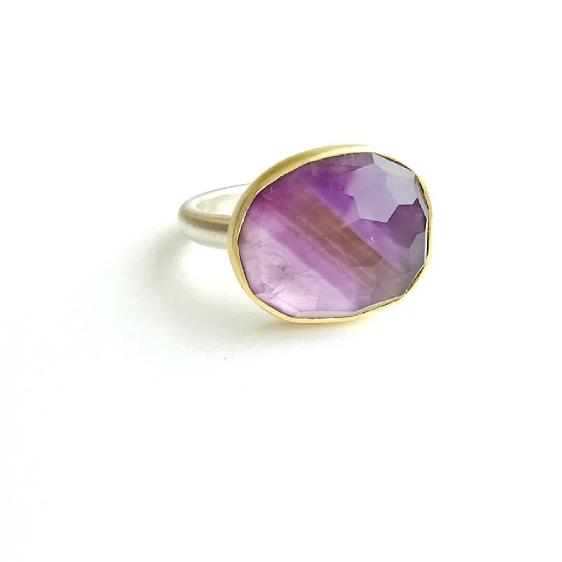 Handmade Gemstone Ring-Amethyst Rose Cut Ring - large