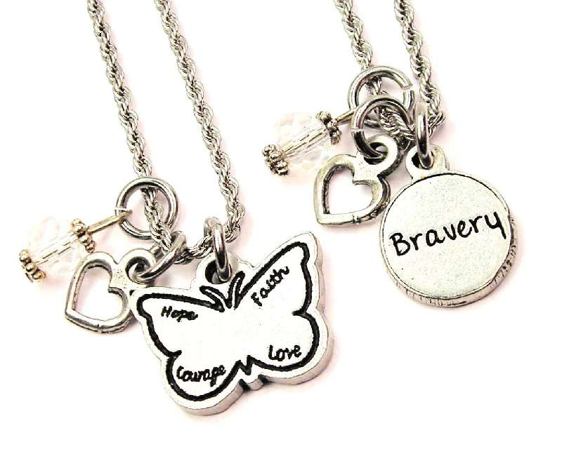 Adjustable Chain Necklace-Bravery Butterfly Set Of 2 Rope Chain Necklaces