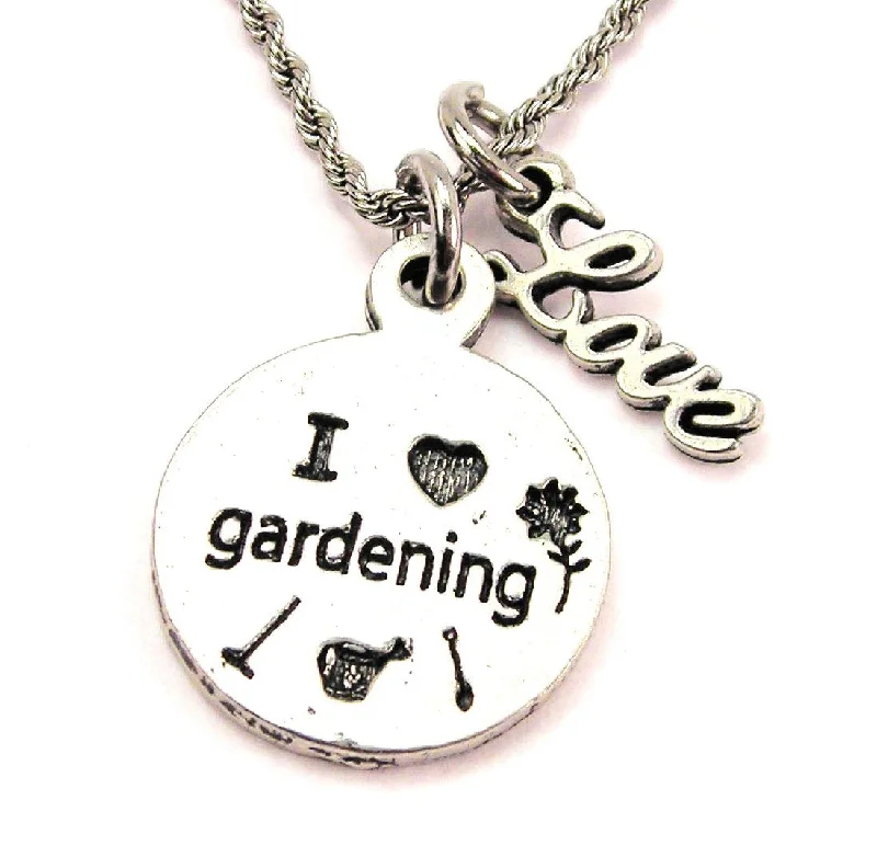 Women’s Pendant Necklace-I Love Gardening 20" Chain Necklace With Cursive Love Accent