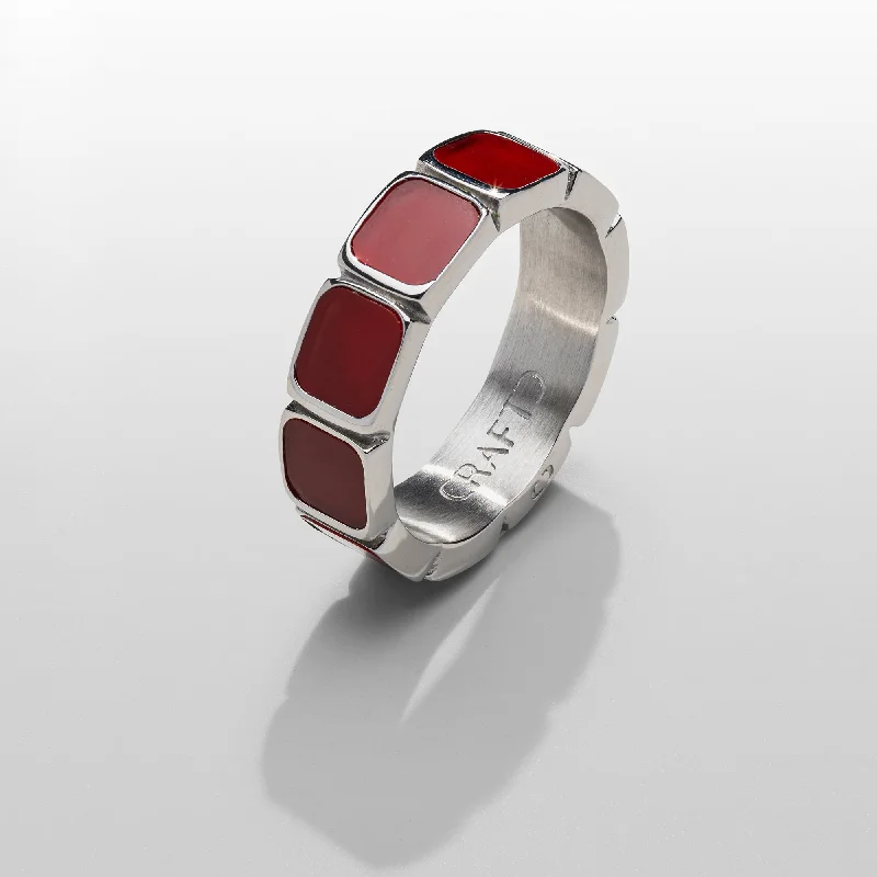 Women’s Designer Engagement Ring-Red Stone Band Ring (Silver)