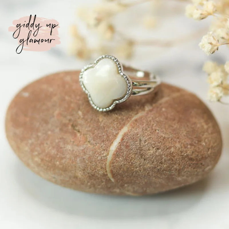 Solitaire Diamond Ring for Engagement-Mother of Pearl Clover Fashion Ring