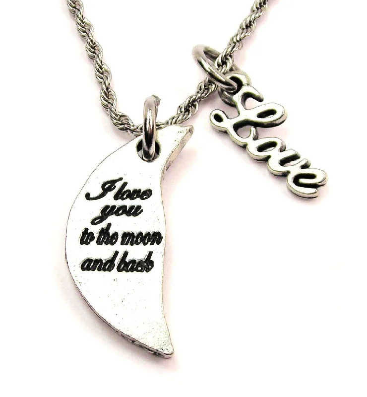 Women’s Chain Necklace-I Love You To The Moon And Back Cursive Crescent 20" Chain Necklace With Cursive Love Accent