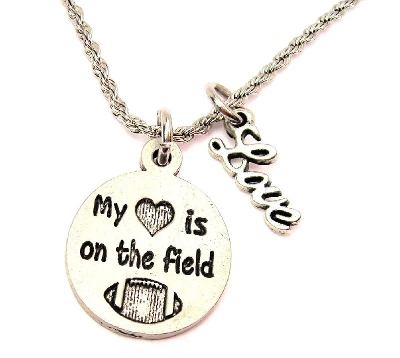 Women’s Pendant Necklace-My Heart Is On The Field 20" Chain Necklace With Cursive Love Accent