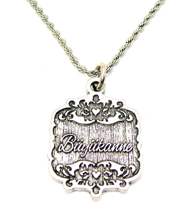 Women’s Gold Necklace-Buyukanne Victorian Scroll Single Charm Necklace