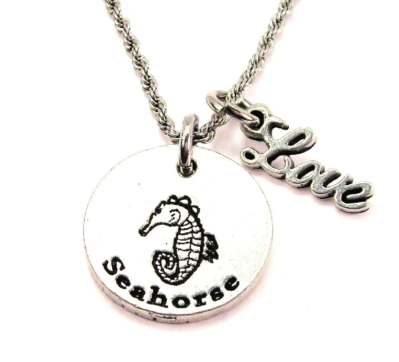 Women’s Chain Necklace-Seahorse 20" Chain Necklace With Cursive Love Accent