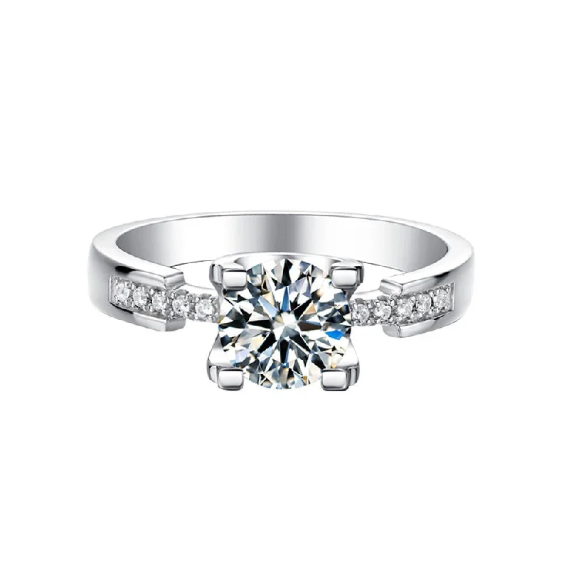 Oval Diamond Ring-1 Carat Round Brilliant Straight Arm Ring | S925 | Moissanite