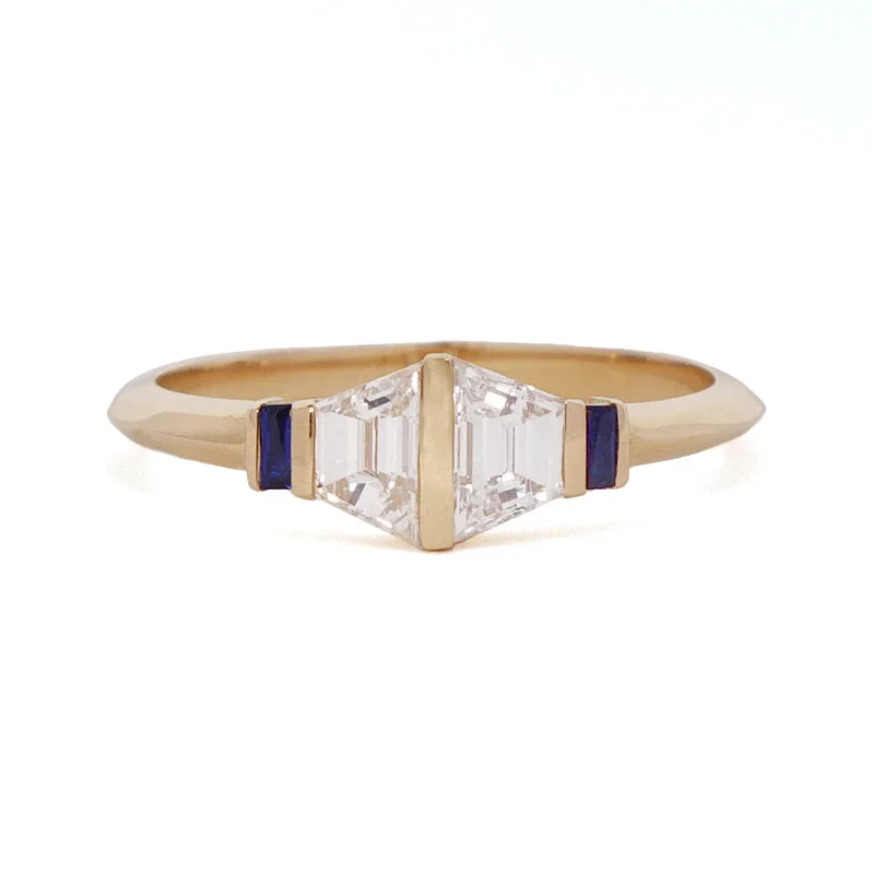 Custom Wedding Ring Set-Trapezoid Diamond Ring with Sapphire