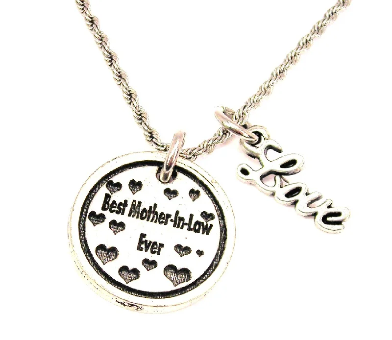 Diamond and Pearl Necklace-Best Mother In Law Ever 20" Chain Necklace With Cursive Love Accent