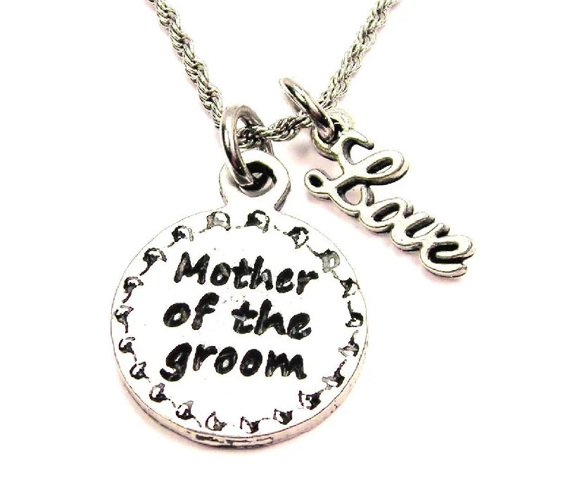 Geometric Pendant Necklace-Mother Of The Groom 20" Chain Necklace With Cursive Love Accent