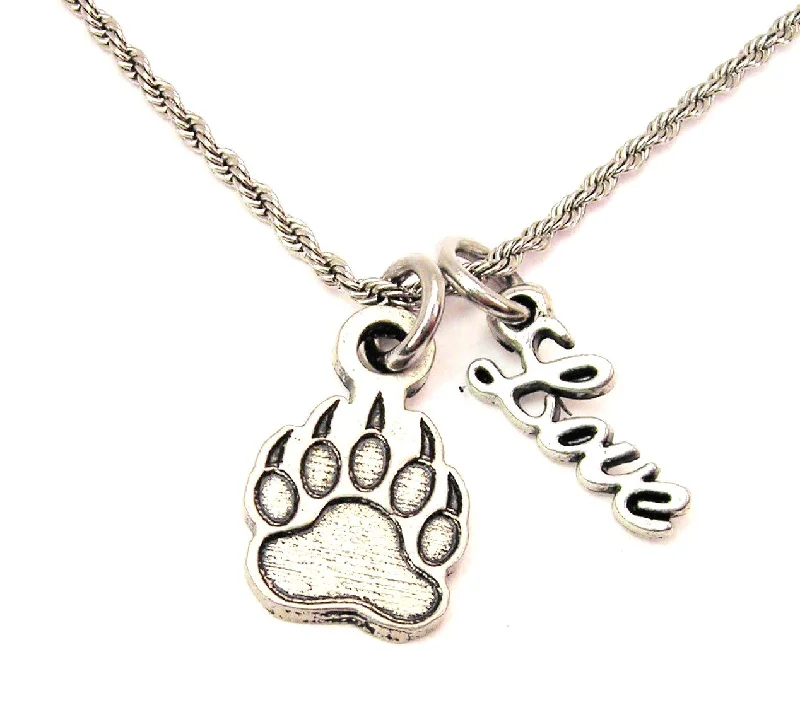 Gold Necklace for Party-Paw With Claws 20" Chain Necklace With Cursive Love Accent