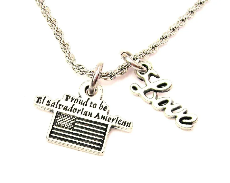 Bridal Pendant Necklace-Proud To Be El Salvadorian American 20" Chain Necklace With Cursive Love Accent