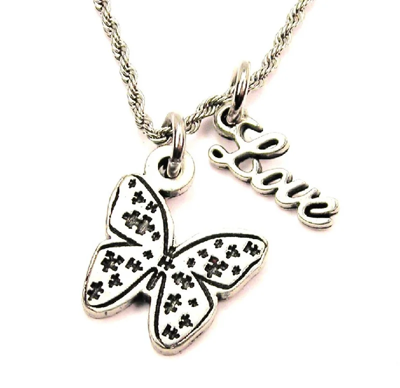 Gemstone Chain Necklace-Puzzle Pieces Butterfly 20" Chain Necklace With Cursive Love Accent