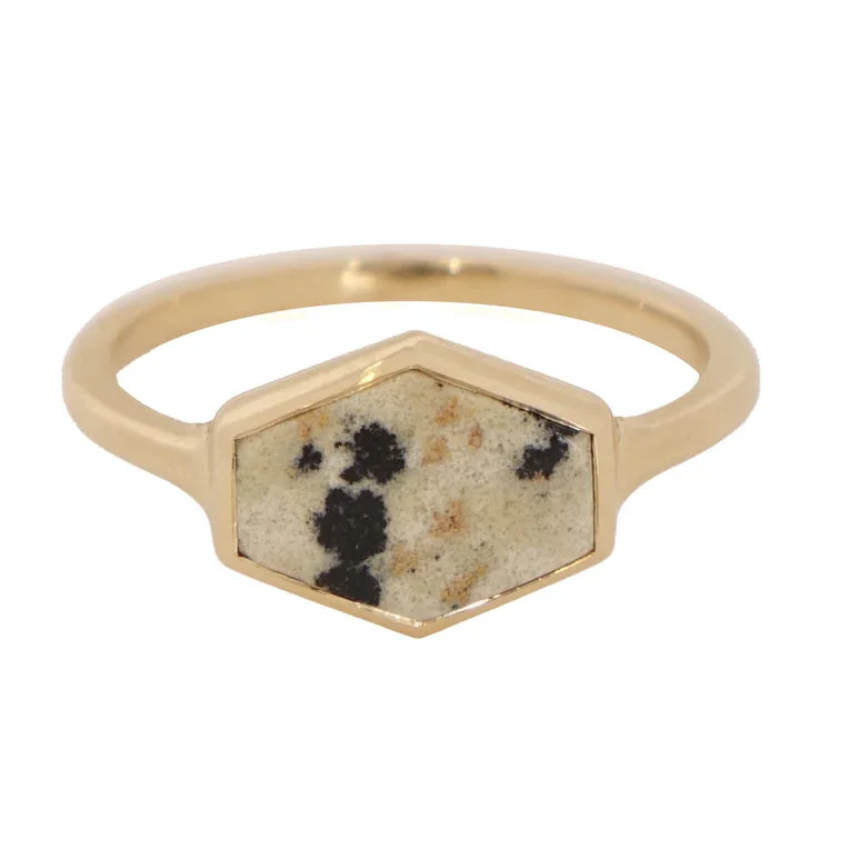 Bohemian Gemstone Ring-Dalmatian Jasper Hexagon Signet Ring