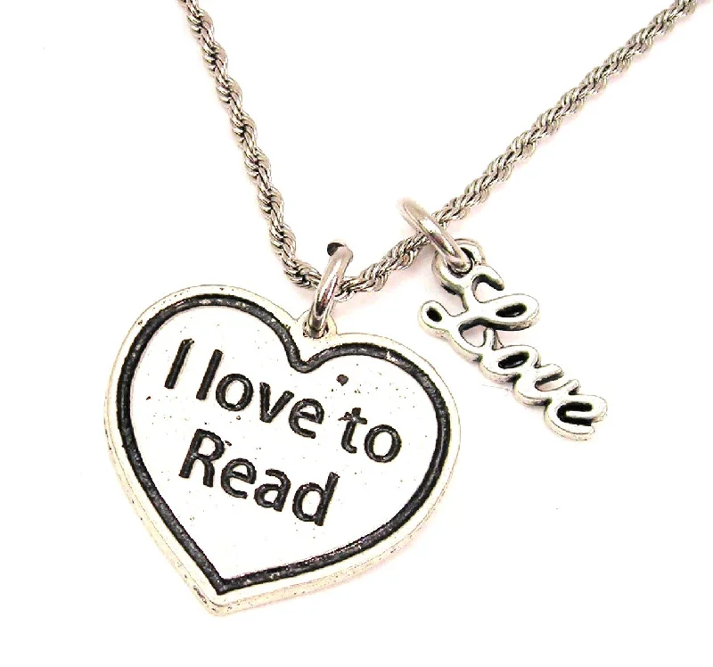 Gold Necklace for Everyday Wear-I Love To Read 20" Chain Necklace With Cursive Love Accent