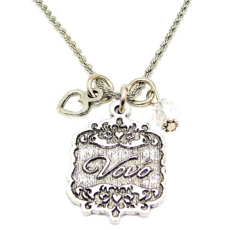 Antique Gold Necklace-Vovo Victorian Scroll With Open Heart And Crystal 20" Stainless Steel Rope Necklace