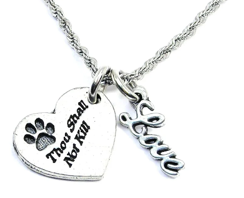 Fashionable Choker Necklace-Thou Shall Not Kill With Paw Print 20" Rope Necklace With Love