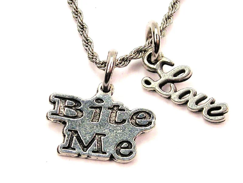 Classic Link Necklace-Bite Me 20" Chain Necklace With Cursive Love Accent