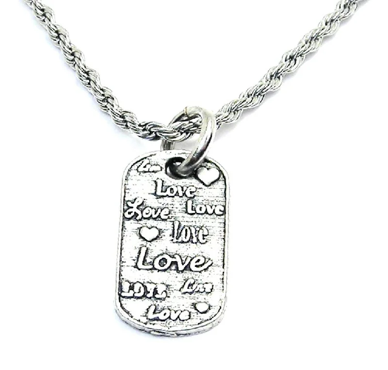 Designer Diamond Necklace-Love Love Love Dog Tag Single Charm Necklace