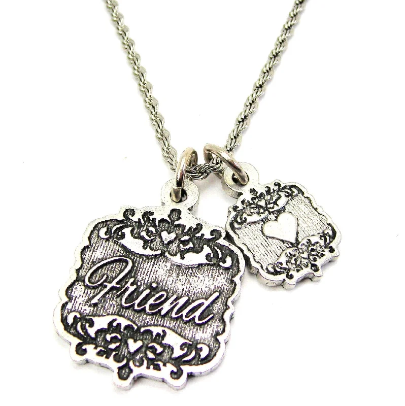 Simple Silver Pendant Necklace-Friend Victorian Scroll With Victorian Accent Heart 20" Chain Necklace