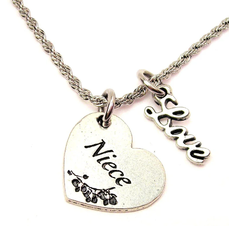 Elegant Gold Pendant Necklace-Niece Heart 20" Chain Necklace With Cursive Love Accent