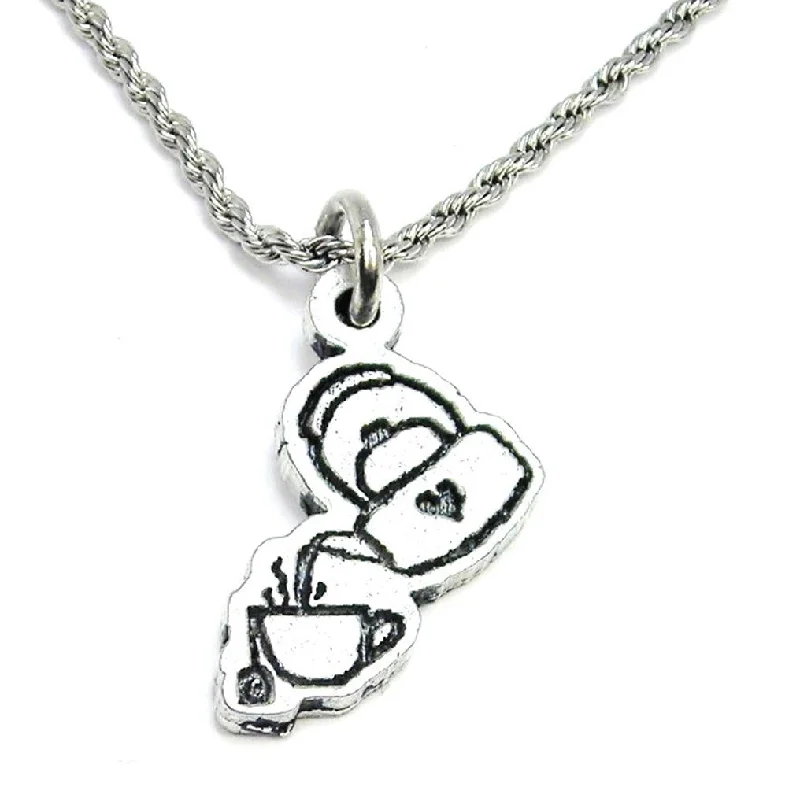 Silver Necklace with Charms-Adorable Tea Kettle Single Charm Necklace