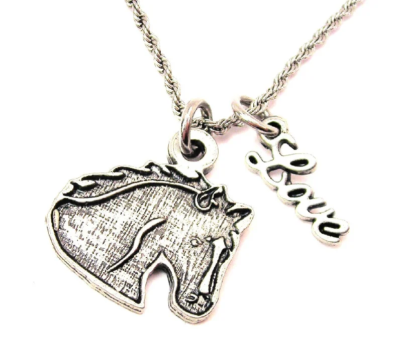 Multi-Layer Necklace-Stallion Head Silhouette 20" Chain Necklace With Cursive Love Accent