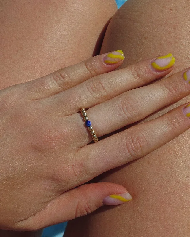 Yellow Gold Wedding Ring-Sodalite Beaded Ring