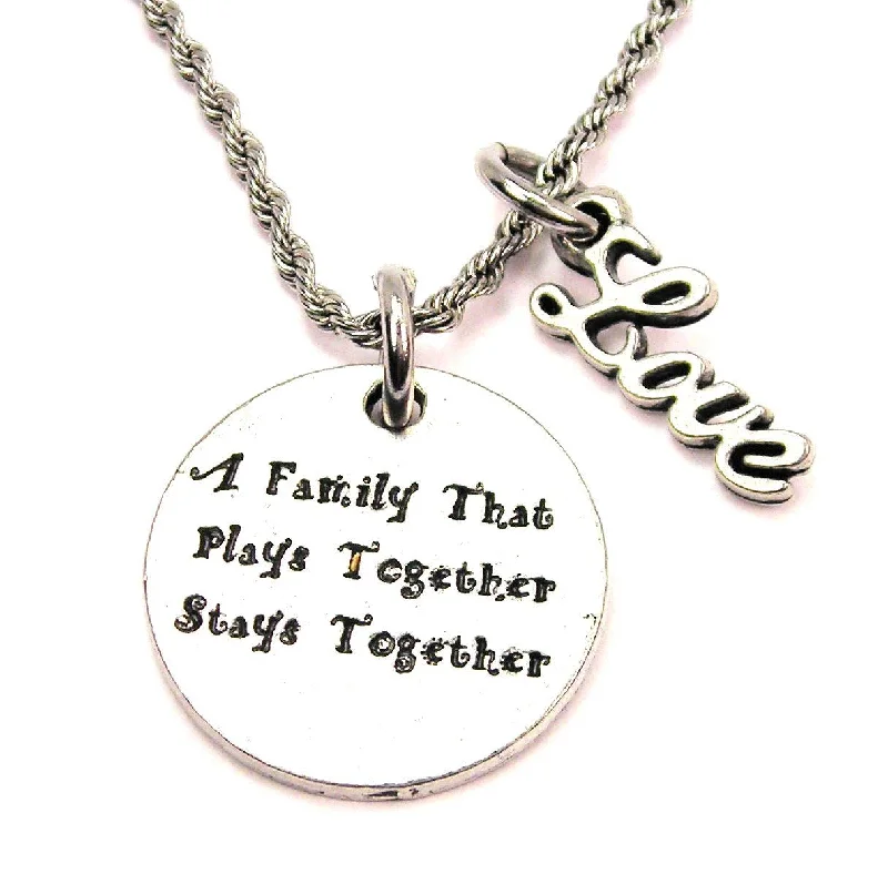 Classic Diamond Necklace-A Family That Plays Together Stays Together 20" Chain Necklace With Cursive Love Accent