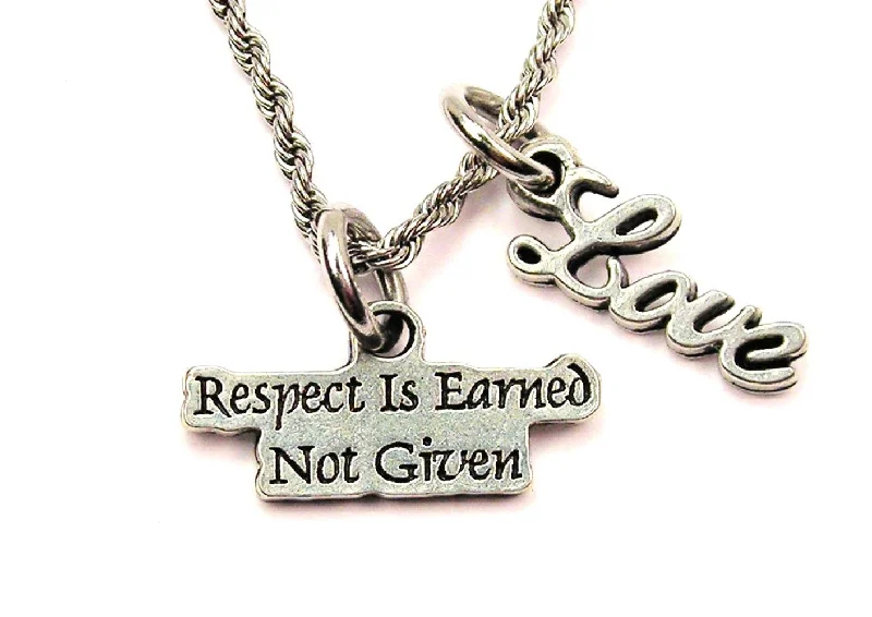 Elegant Necklace with Gemstones-Respect Is Earned Not Given 20" Chain Necklace With Cursive Love Accent