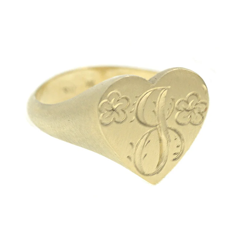 Custom Engraved Ring-Custom Floral Heart Engraved Signet Ring