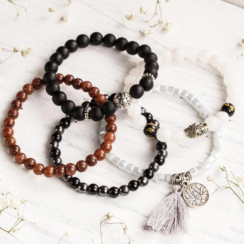 Crystal Bracelet for Women-Buddha & Lotus Bracelet Set