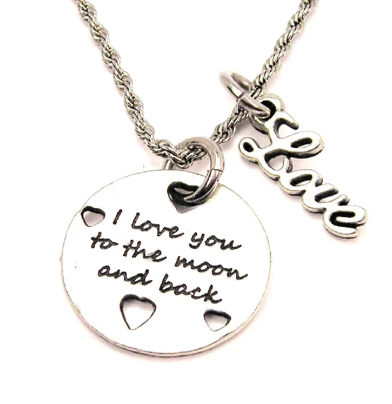 Wedding Necklace for Bridesmaids-I Love You To The Moon And Back With Hearts 20" Chain Necklace With Cursive Love Accent