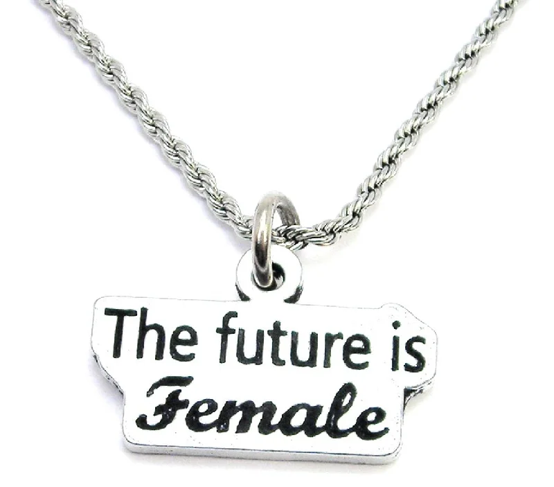 Gold Necklace for Everyday Wear-The Future Is Female Single Charm Necklace