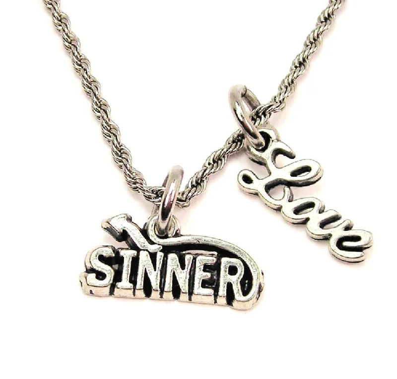 Birthstone Necklace for Women-Sinner 20" Chain Necklace With Cursive Love Accent