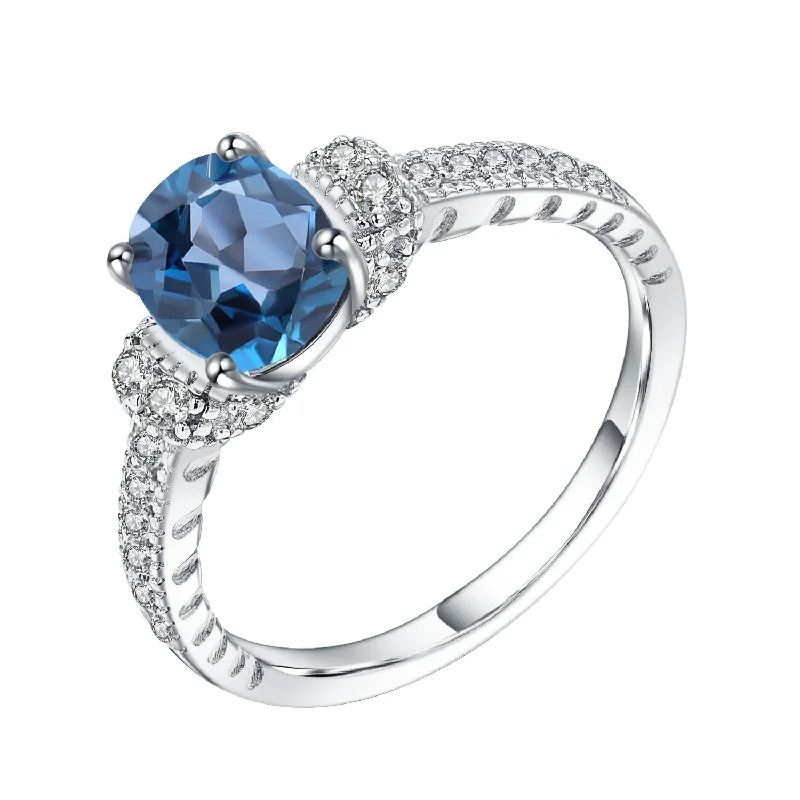 Promise Ring for Couple-1.5 Carat London Blue Topaz Ring | S925 Sterling Silver