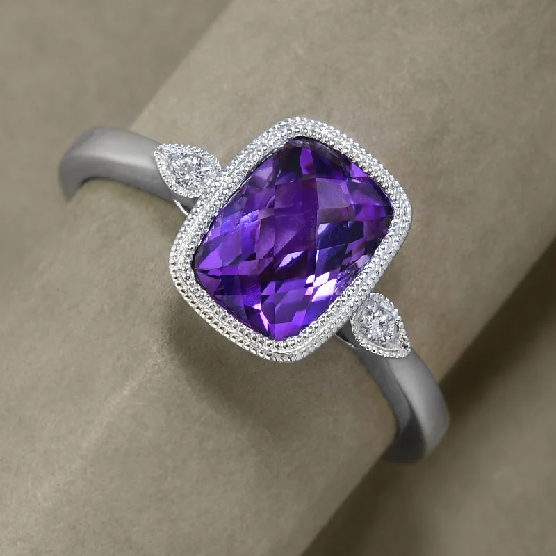 Women’s Designer Engagement Ring-Amethyst Ring With Vintage Details