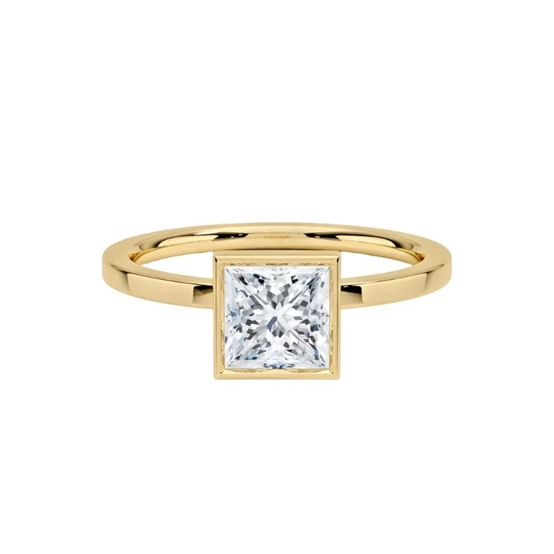 Elegant Platinum Engagement Ring-1 Carat Princess Square Cut Bezel Ring | S925 | Moissanite