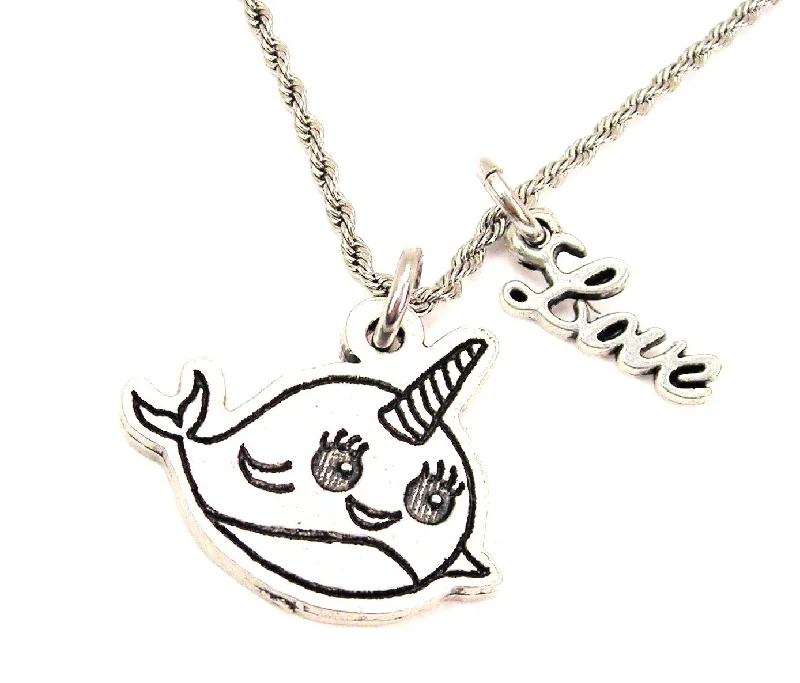 Multi-Layer Necklace-Baby Narwhal 20" Chain Necklace With Cursive Love Accent