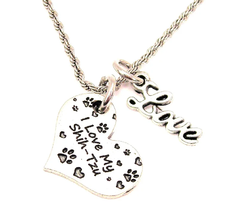 Gemstone Chain Necklace-I Love My Shih-Tzu 20" Chain Necklace With Cursive Love Accent