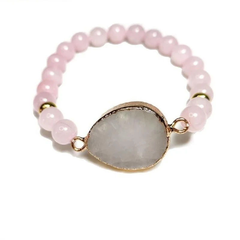 Stackable Bangles Bracelet-Pink Crystal Quartz Beaded Bracelet