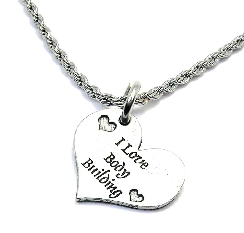 Personalized Pendant Necklace-I Love Body Building Single Charm Necklace